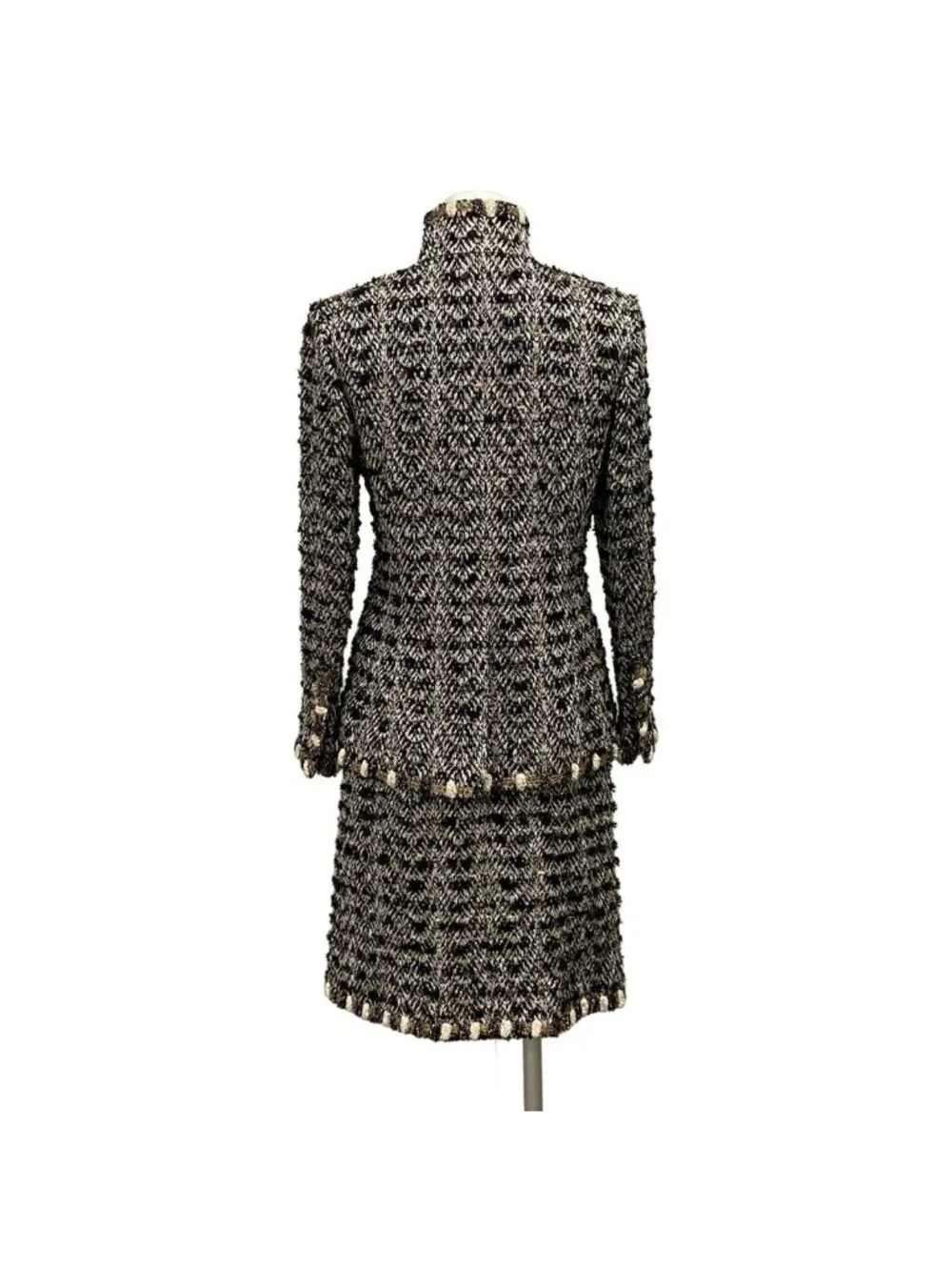 Chanel Skirt Suit S Black Gold Ivory Tweed Gripoix Cotton
